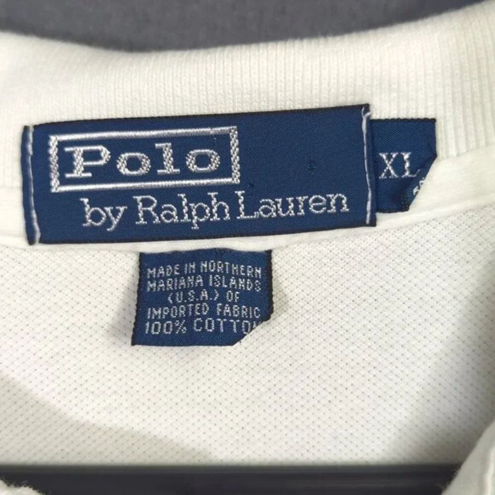 Polo Ralph Lauren Shirt Men's XL White Polo Flag Short Sleeve Preppy Made In USA